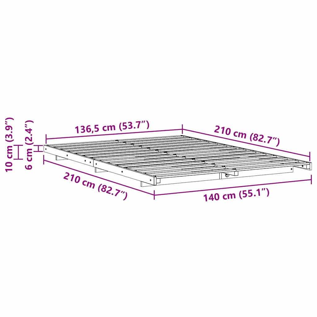 Bettrahmen Braun 140 x 210 cm Massives Kiefernholz