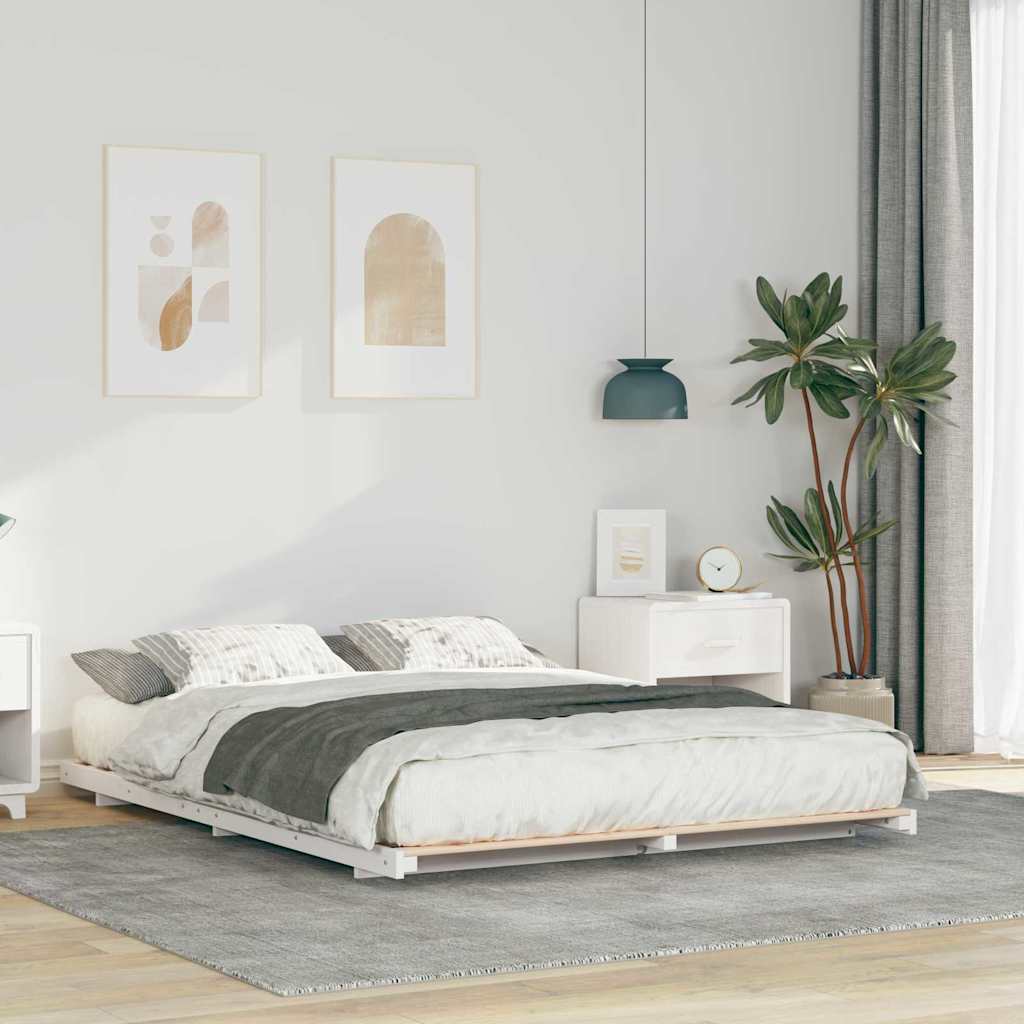 Bettrahmen Weiß 140 x 210 cm Massives Kiefernholz
