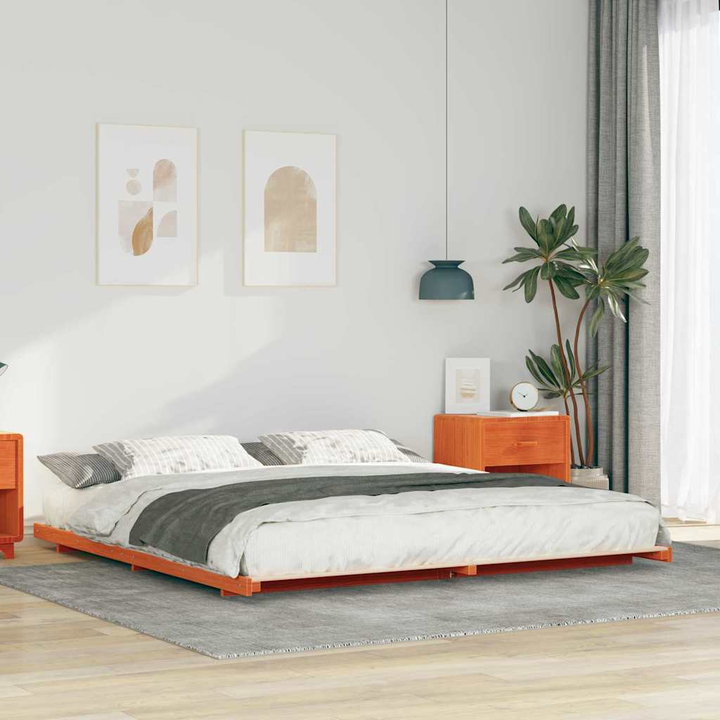Bettrahmen Wachsbraun 200 x 220 cm Massives Kiefernholz