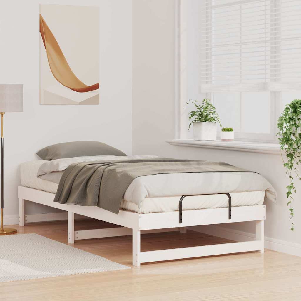 Bettrahmen Weiß 75 x 190 cm Massives Kiefernholz