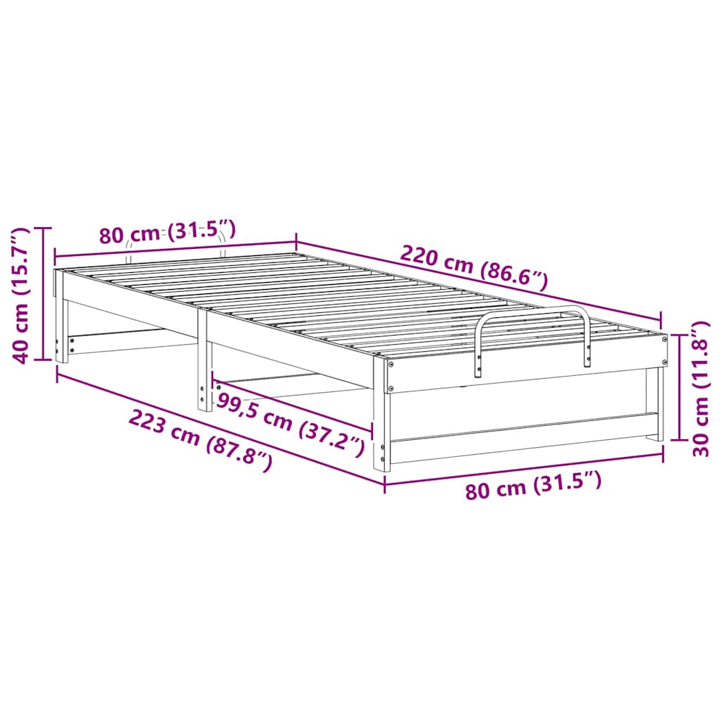 Bettrahmen Braun 80 x 220 cm Massives Kiefernholz