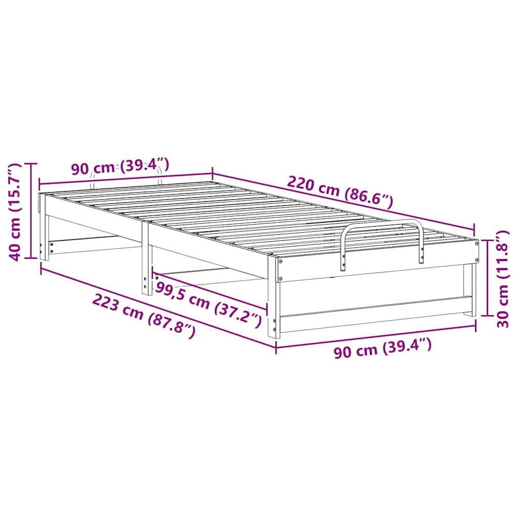 Bettrahmen Weiß 90 x 220 cm Massives Kiefernholz