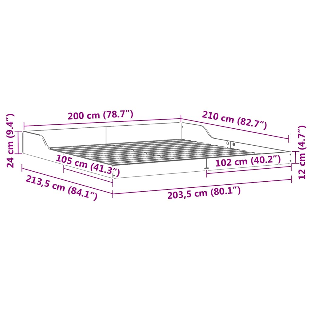 Bettrahmen Wachsbraun 200 x 210 cm Massives Kiefernholz