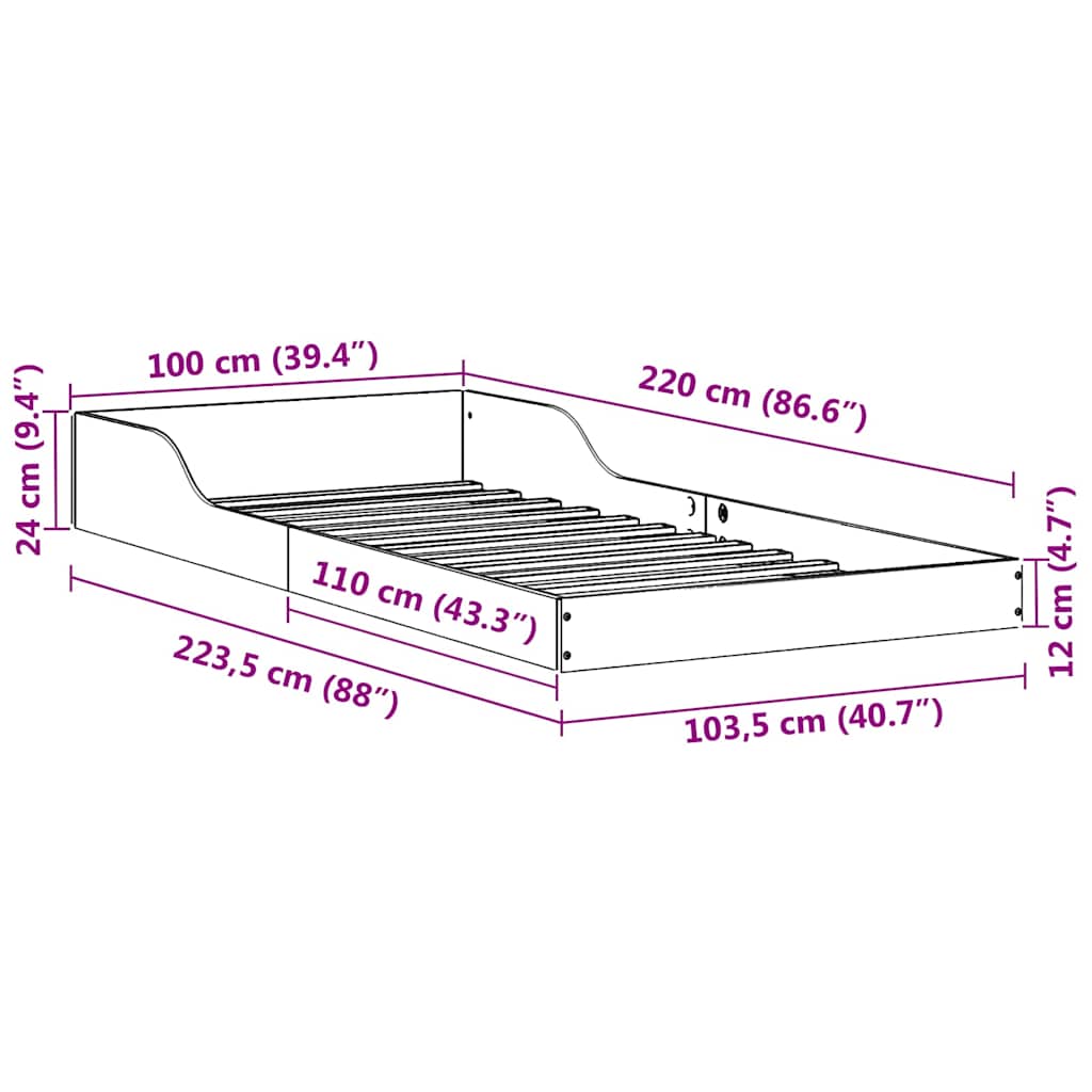 Bettrahmen Wachsbraun 100 x 220 cm Massives Kiefernholz