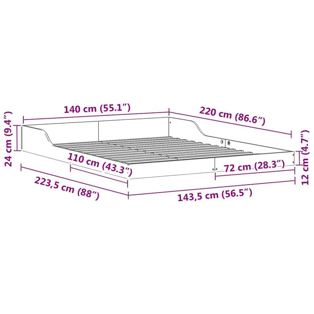 Bettrahmen Braun 140 x 220 cm Massives Kiefernholz