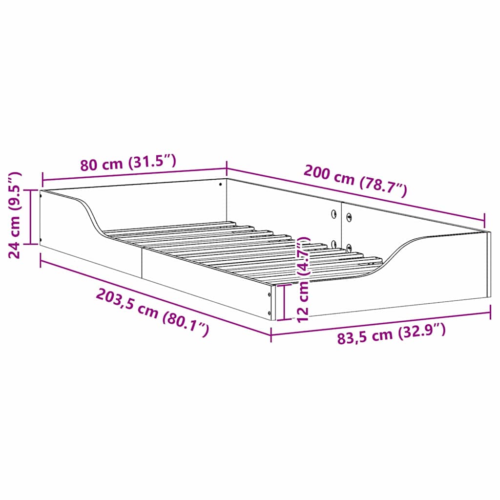 Bettrahmen Braun 80 x 200 cm Massives Kiefernholz