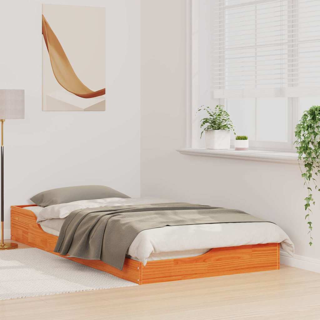 Bettrahmen Wachsbraun 75 x 190 cm Massives Kiefernholz