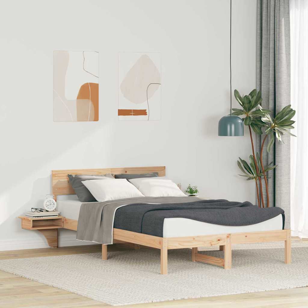 Bettrahmen mit Kopfteil Braun 135 x 190 cm Massives Kiefernholz