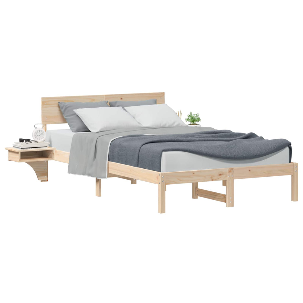 Bettrahmen mit Kopfteil Braun 135 x 190 cm Massives Kiefernholz