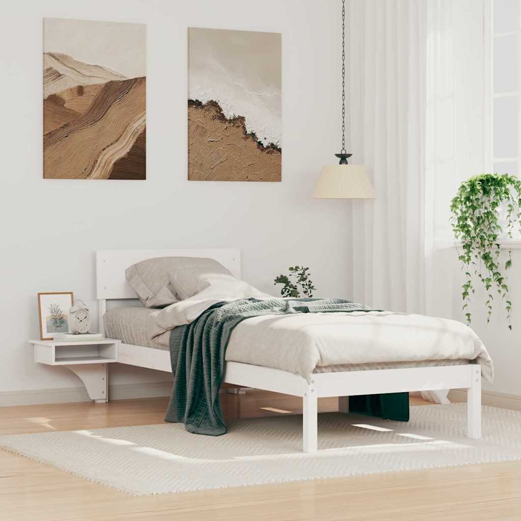 Bettrahmen mit Kopfteil Weiß 75 x 190 cm Massives Kiefernholz