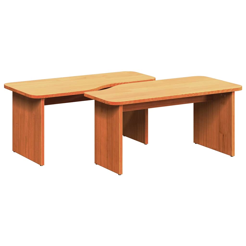 Couchtisch 2 pcs Wachsbraun Massivholz Kiefer