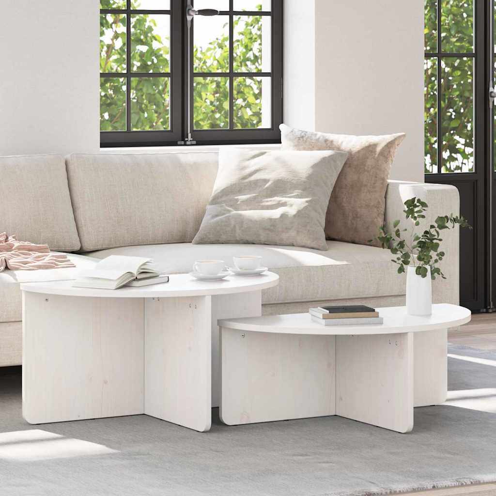 Couchtisch 2 pcs Weiß Massivholz Kiefer