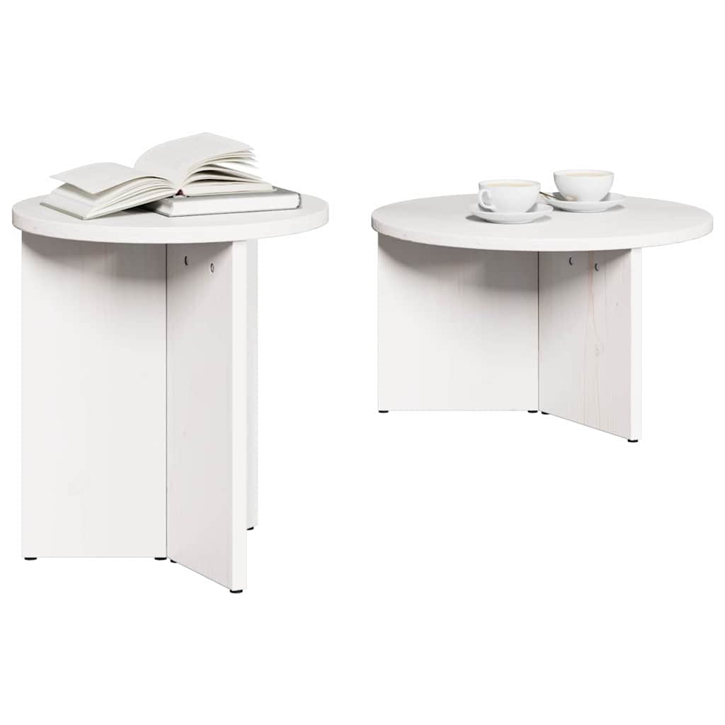 Couchtisch 2 pcs Weiß Massivholz Kiefer