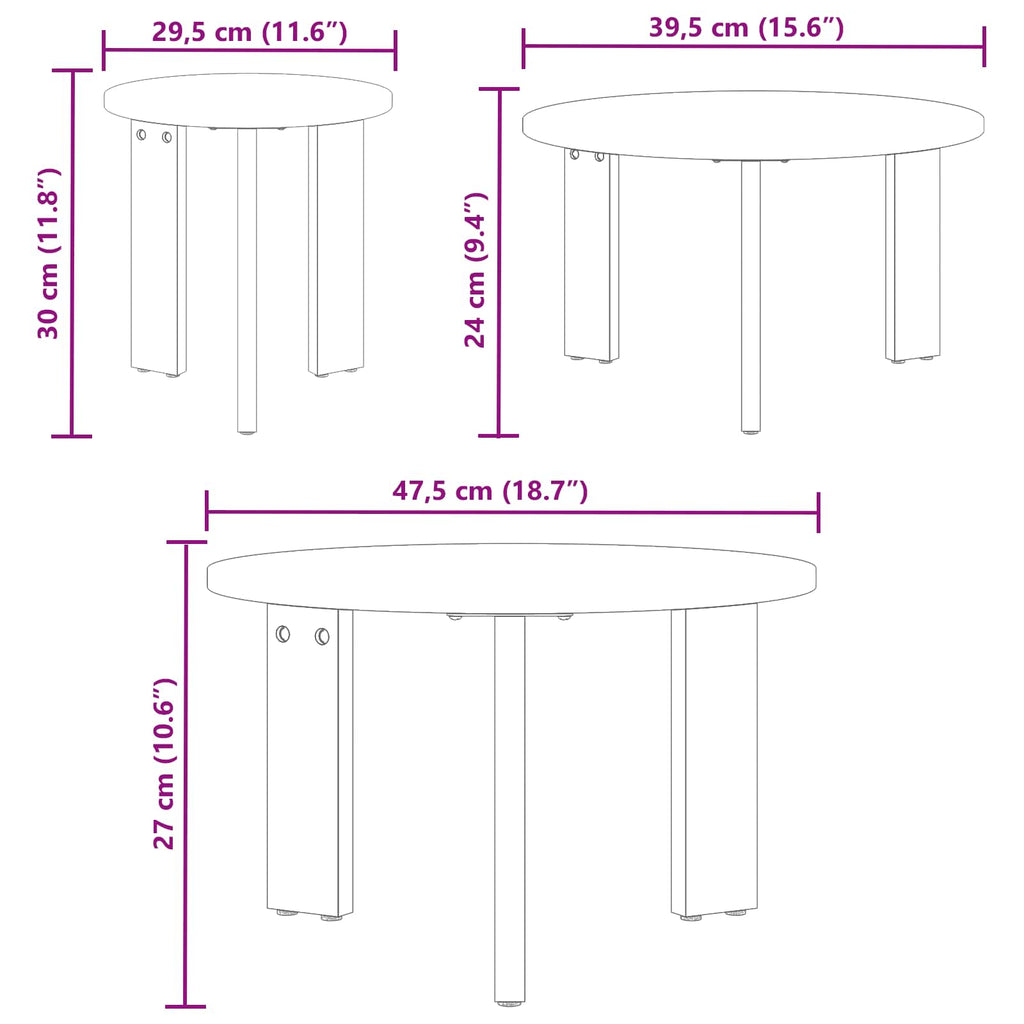 Couchtisch 3 pcs Natur Massivholz Kiefer