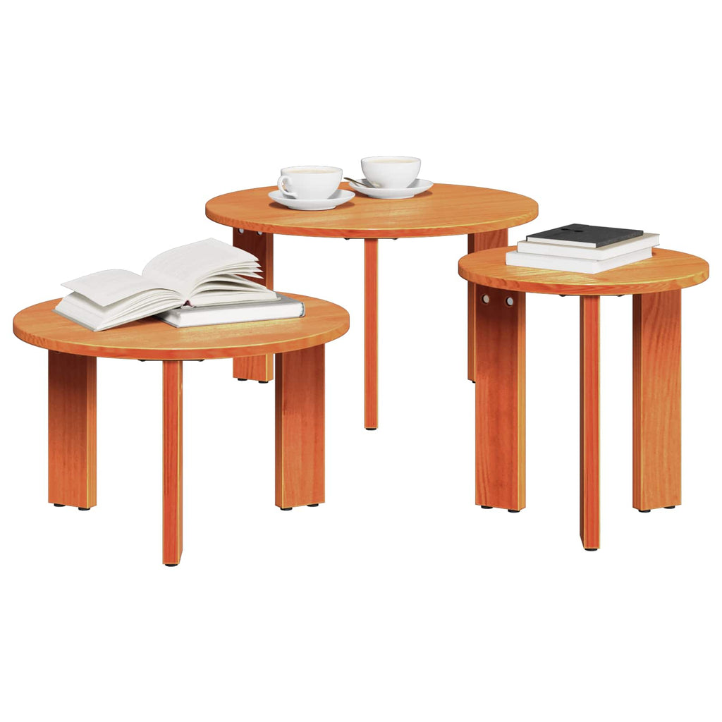 Couchtisch 3 pcs Wachsbraun Massivholz Kiefer