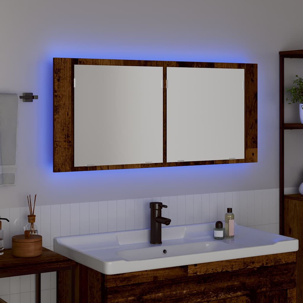 LED Spiegel-Schrank Altholz 100 x 12 x 45 cm Holzwerkstoff