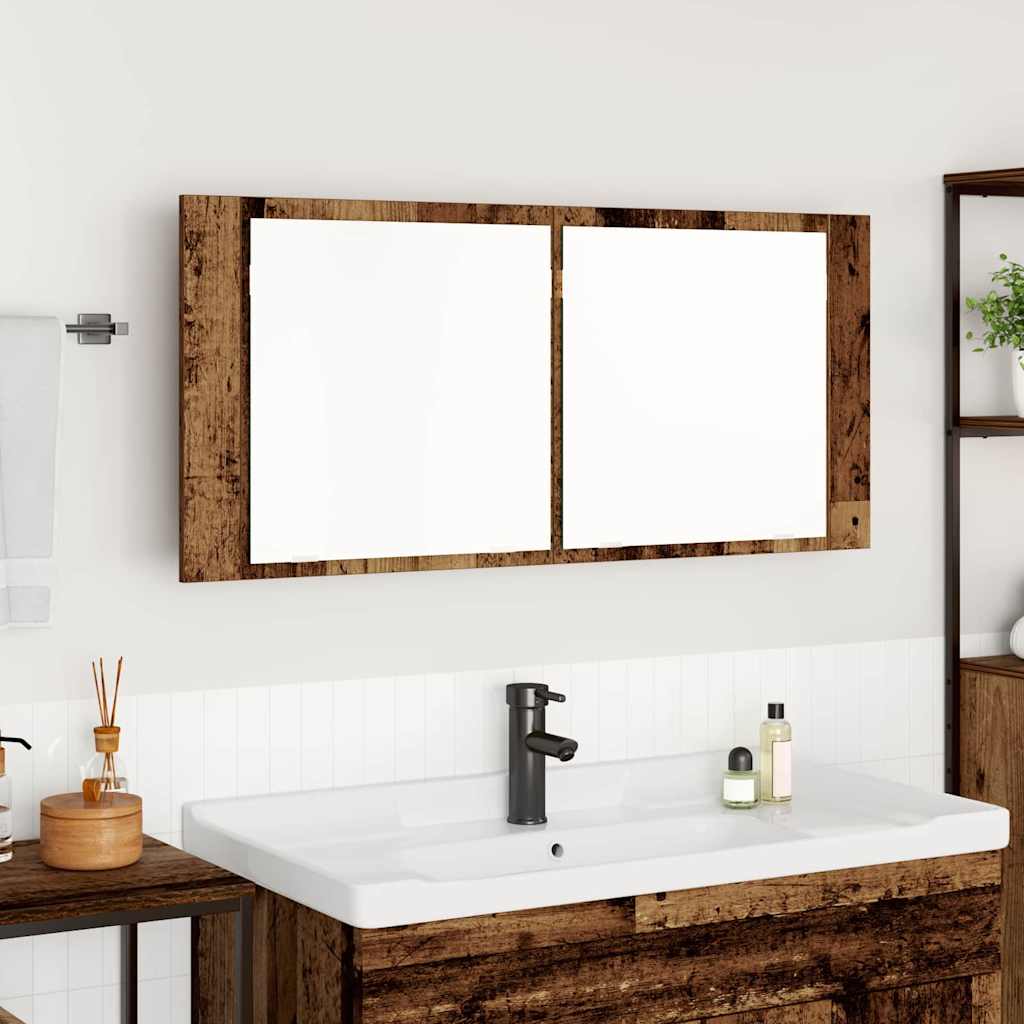 LED Spiegel-Schrank Altholz 100 x 12 x 45 cm Holzwerkstoff