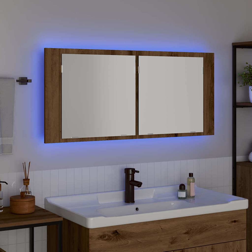 LED Spiegel-Schrank mit Regal Artisan-Eiche 100 x 12 x 45 cm