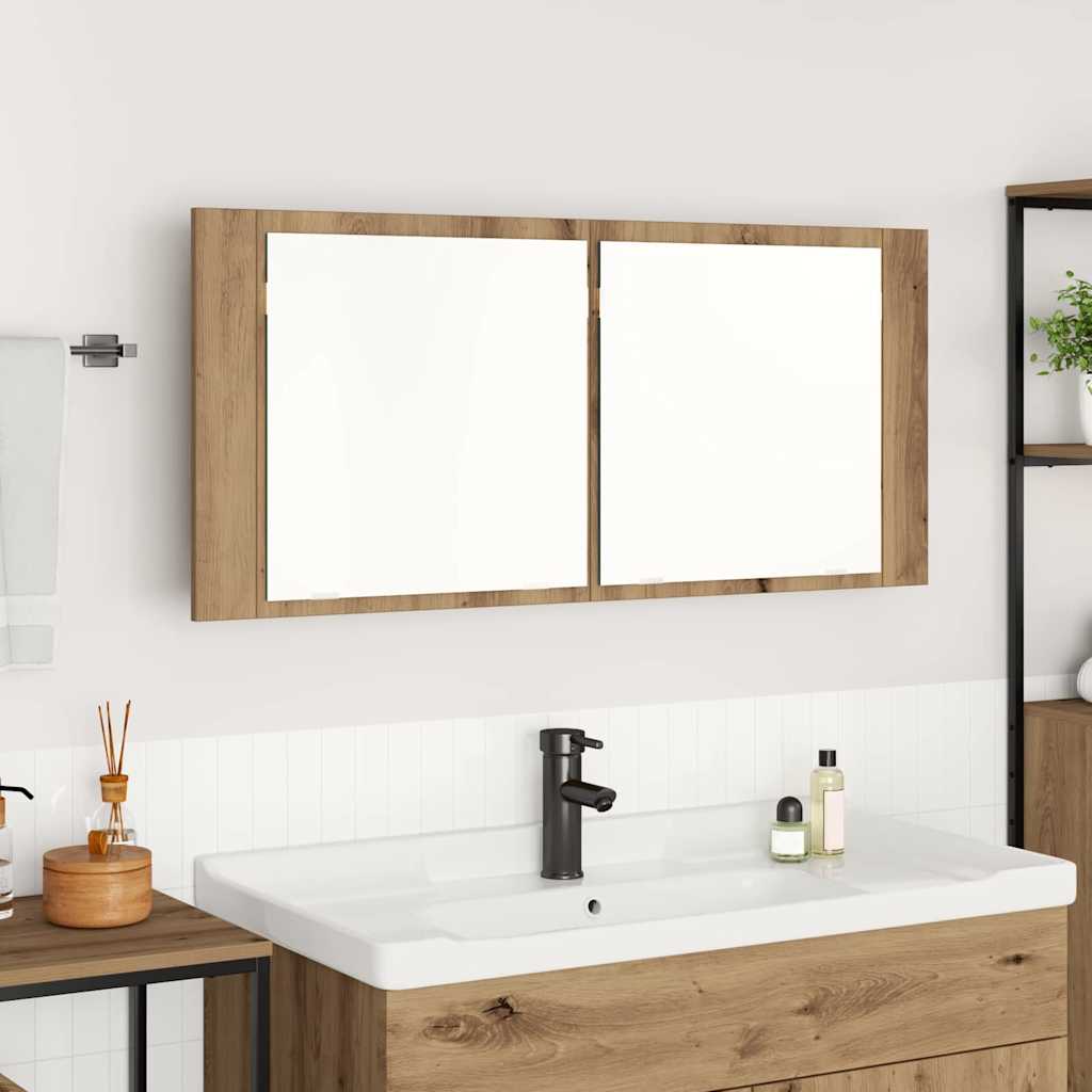 LED Spiegel-Schrank mit Regal Artisan-Eiche 100 x 12 x 45 cm