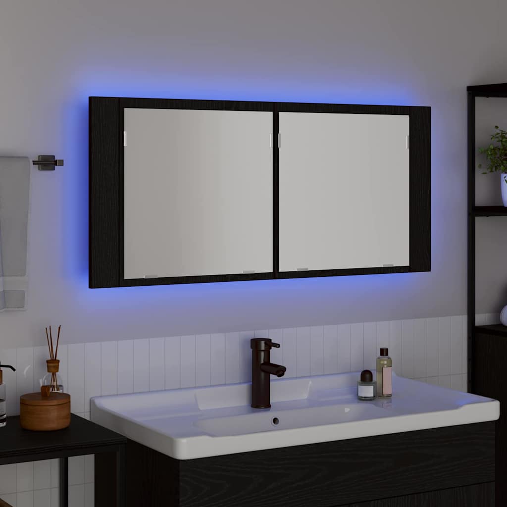 LED Spiegel-Schrank Schwarz Eichen-Optik 100 x 12 x 45 cm