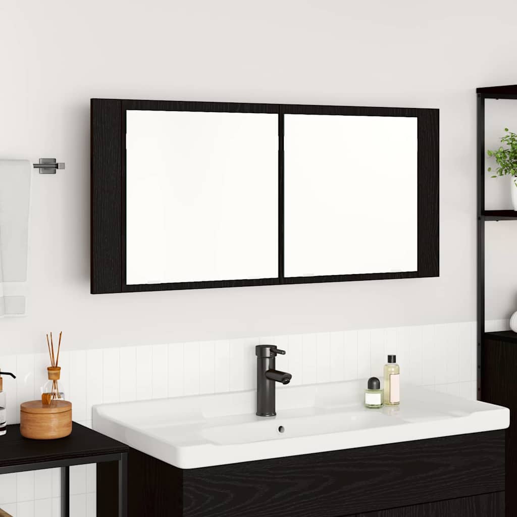 LED Spiegel-Schrank Schwarz Eichen-Optik 100 x 12 x 45 cm