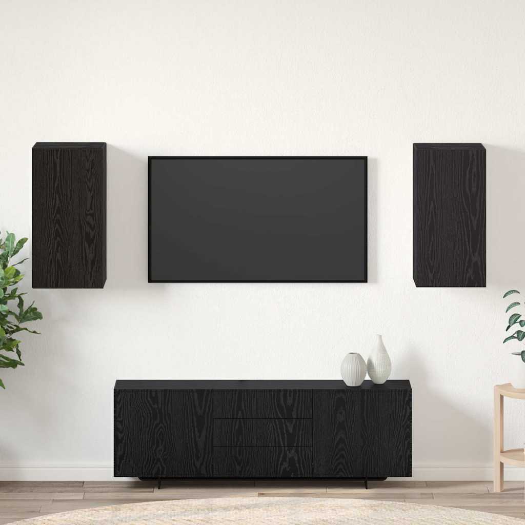 Wand-TV-Schrank 2 pcs Schwarz Eichen-Optik 30,5 x 30 x 60 cm