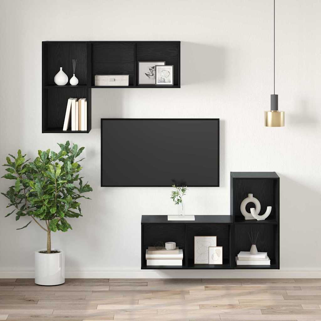 TV-Schrankset Wandmontiert Schwarz Eichen-Optik 37 x 37 x 72 cm
