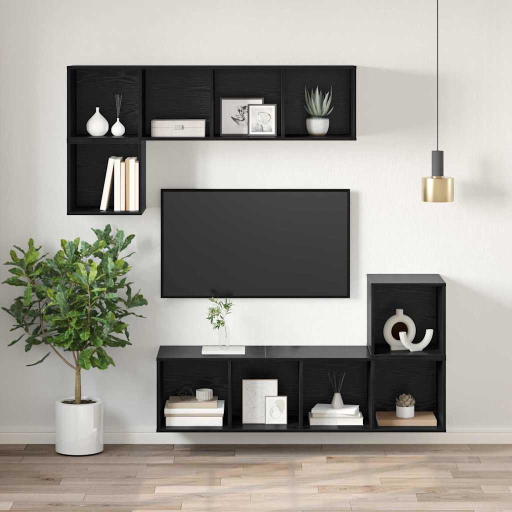 TV-Schrankset Schwarz Eichen-Optik 37 x 37 x 107 cm