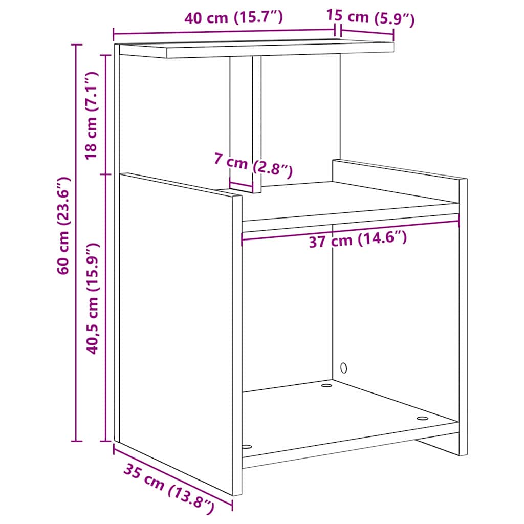 Nachttisch 2 pcs Schwarz Eichen-Optik 40 x 35 x 60 cm