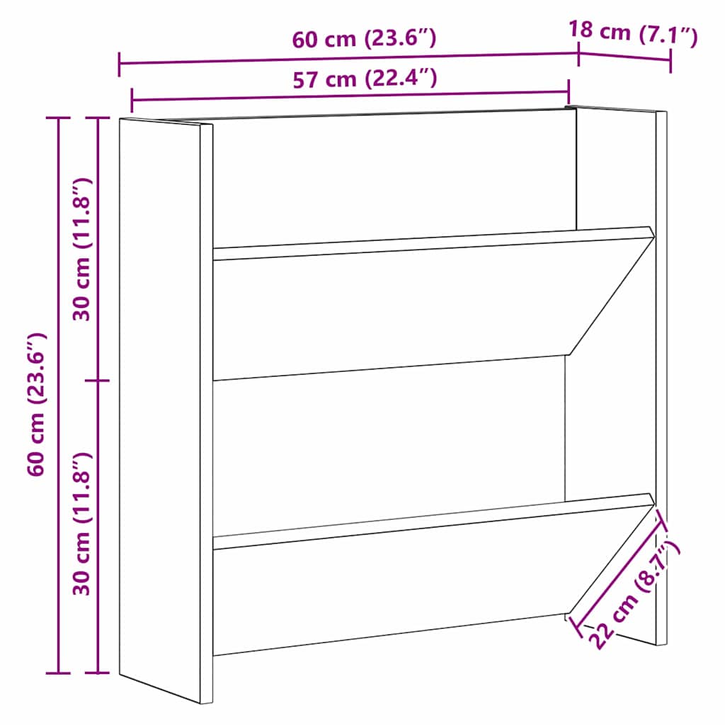 Schuhschrank 2 pcs Artisan-Eiche 60 x 18 x 60 cm Holzwerkstoff