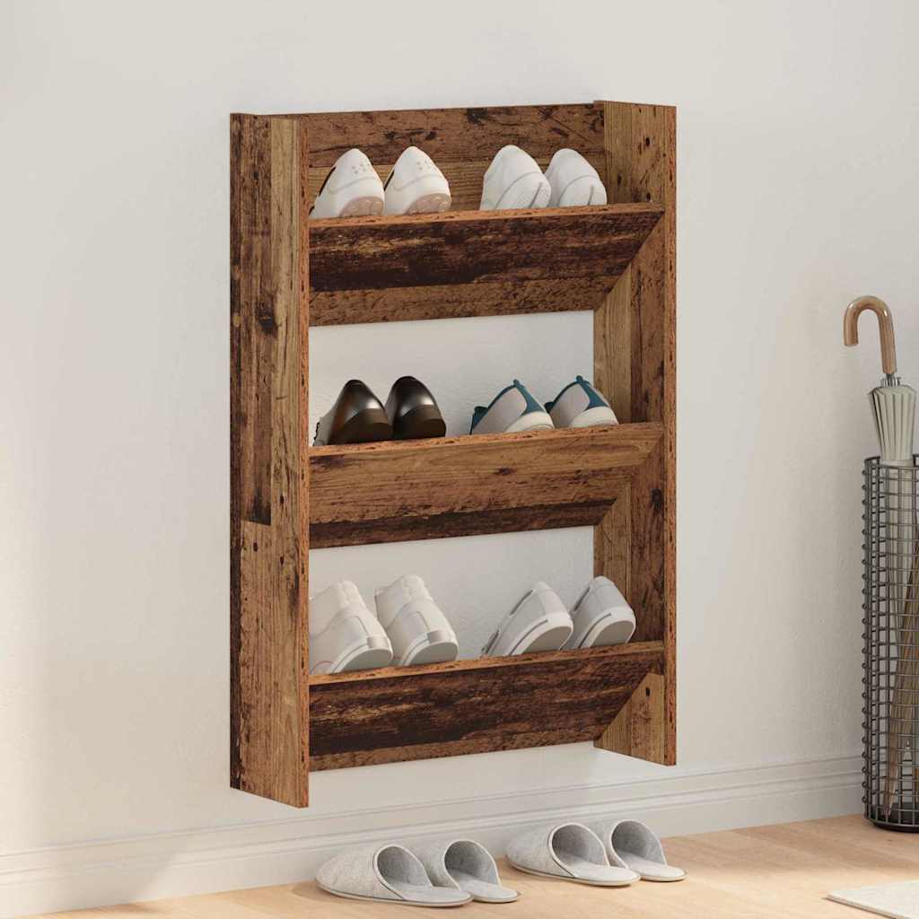 Schuhschrank mit Regal Altholz 60 x 18 x 90 cm Holzwerkstoff