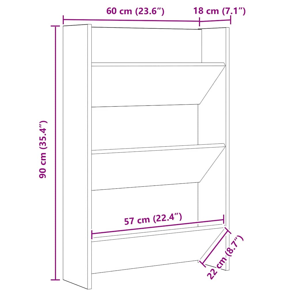 Schuhschrank mit Regal Altholz 60 x 18 x 90 cm Holzwerkstoff