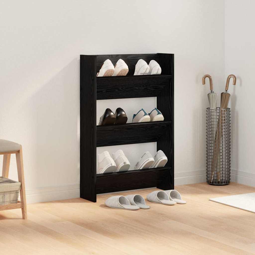 Schuhschrank Schwarz Eichen-Optik 60 x 18 x 90 cm Holzwerkstoff