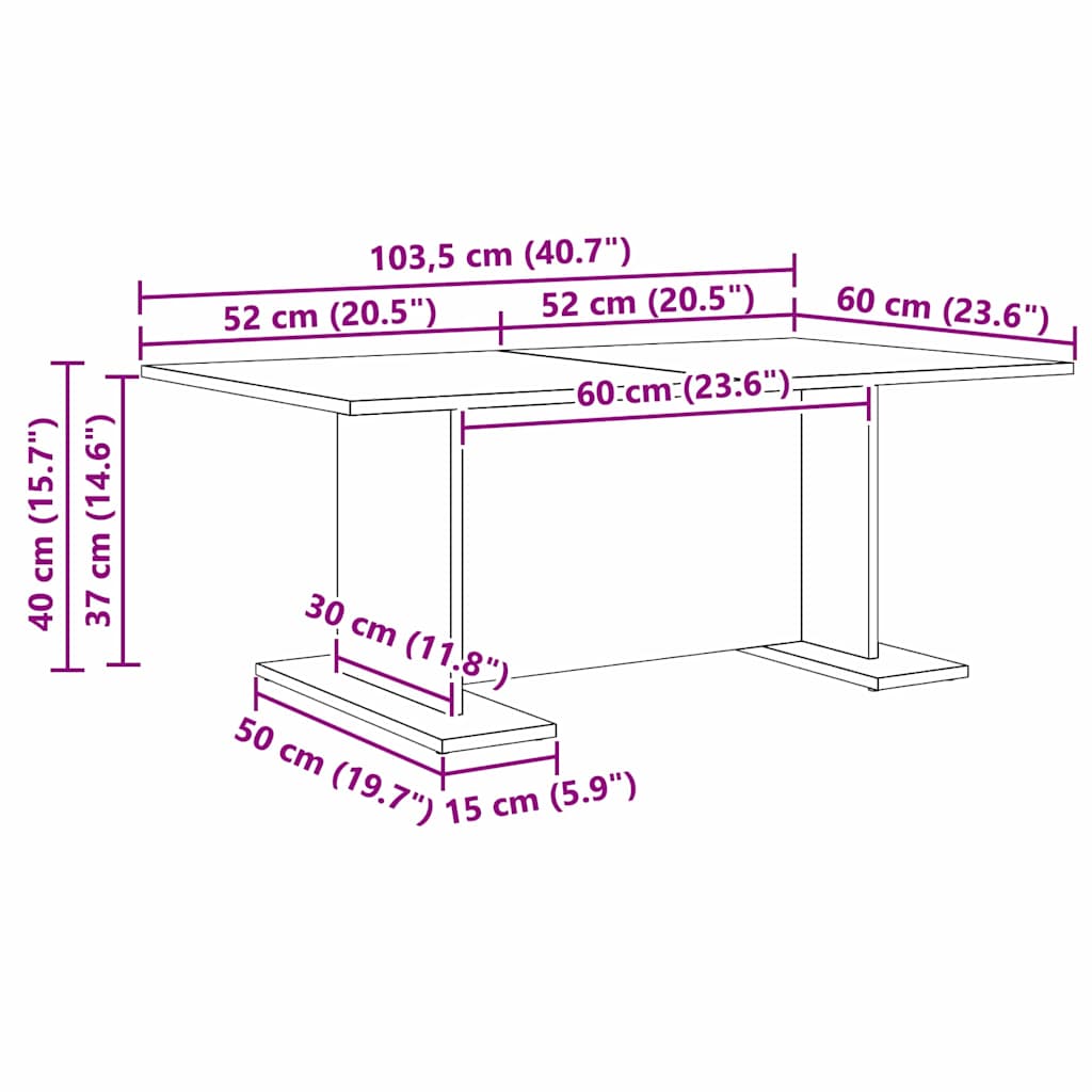 Couchtisch Schwarz Eichen-Optik 103.5 x 60 x 40 cm
