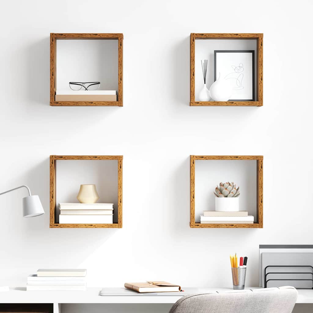 Wandregale mit Regal Wandmontiert 4 pcs Altholz Holzwerkstoff