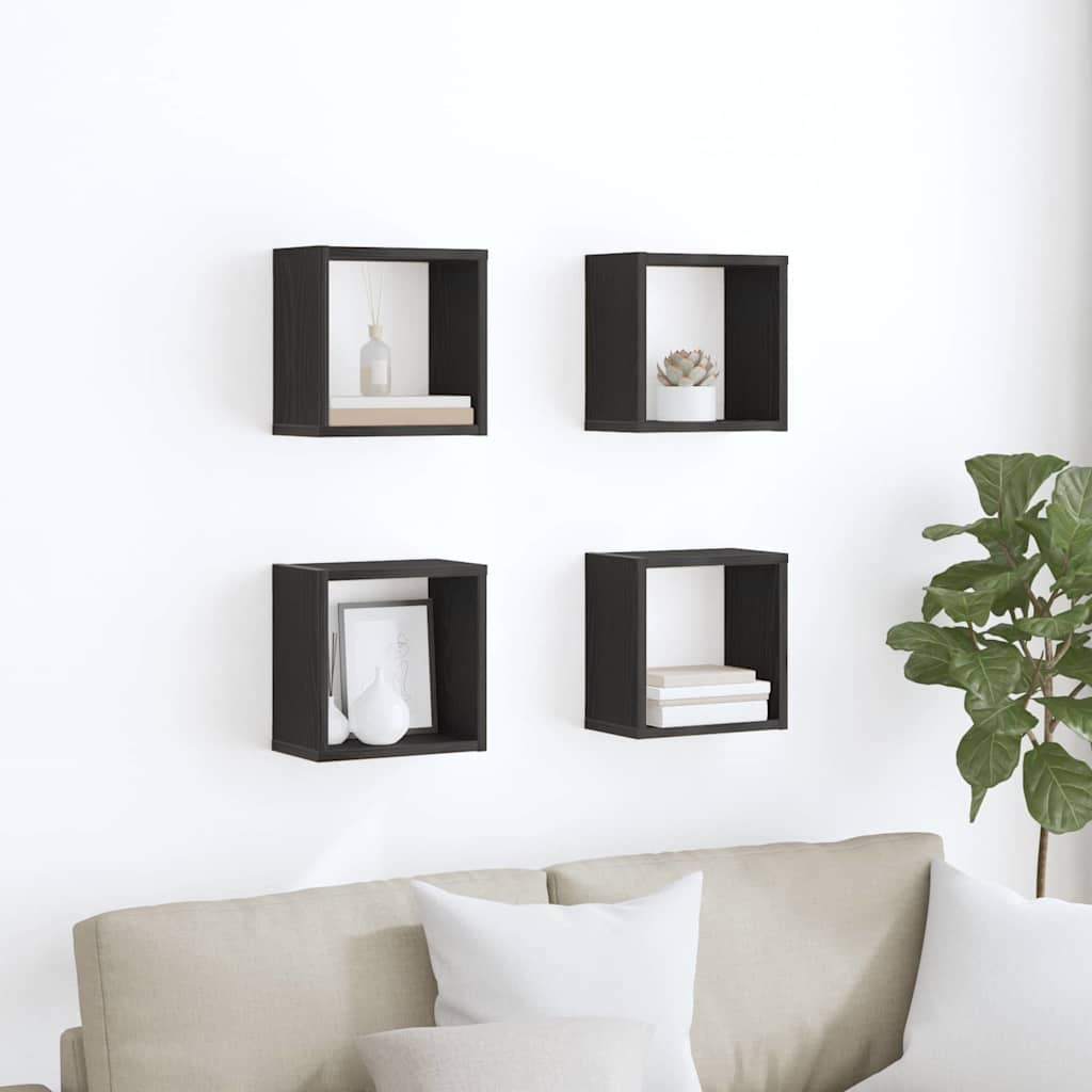 Wandregale mit Regal 4 pcs Schwarz Eichen-Optik Holzwerkstoff