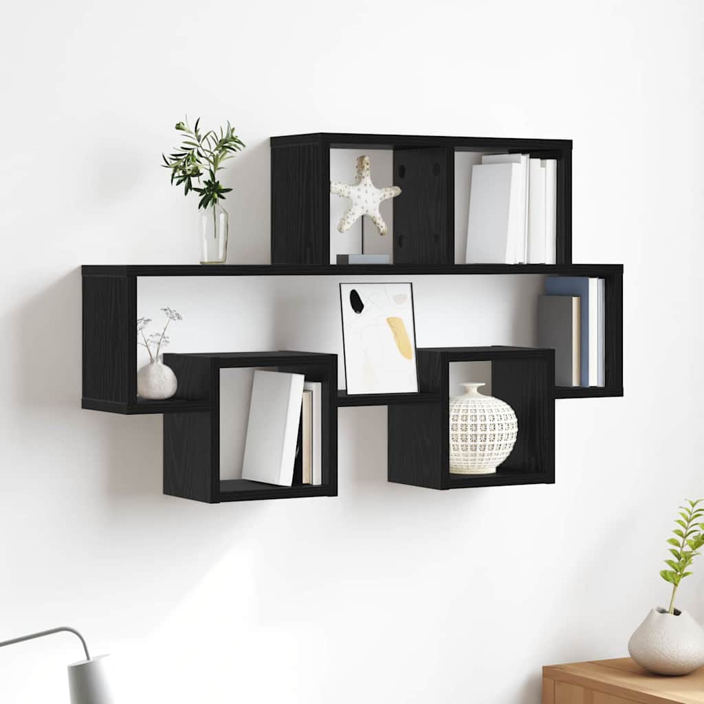 Wandregal Schwarz Eichen-Optik 82 x 15 x 51 cm Holzwerkstoff