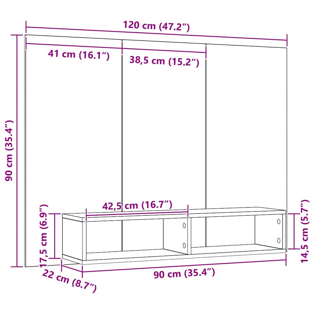 TV-Schrankset Schwarz Eichen-Optik 120 x 23,5 x 90 cm