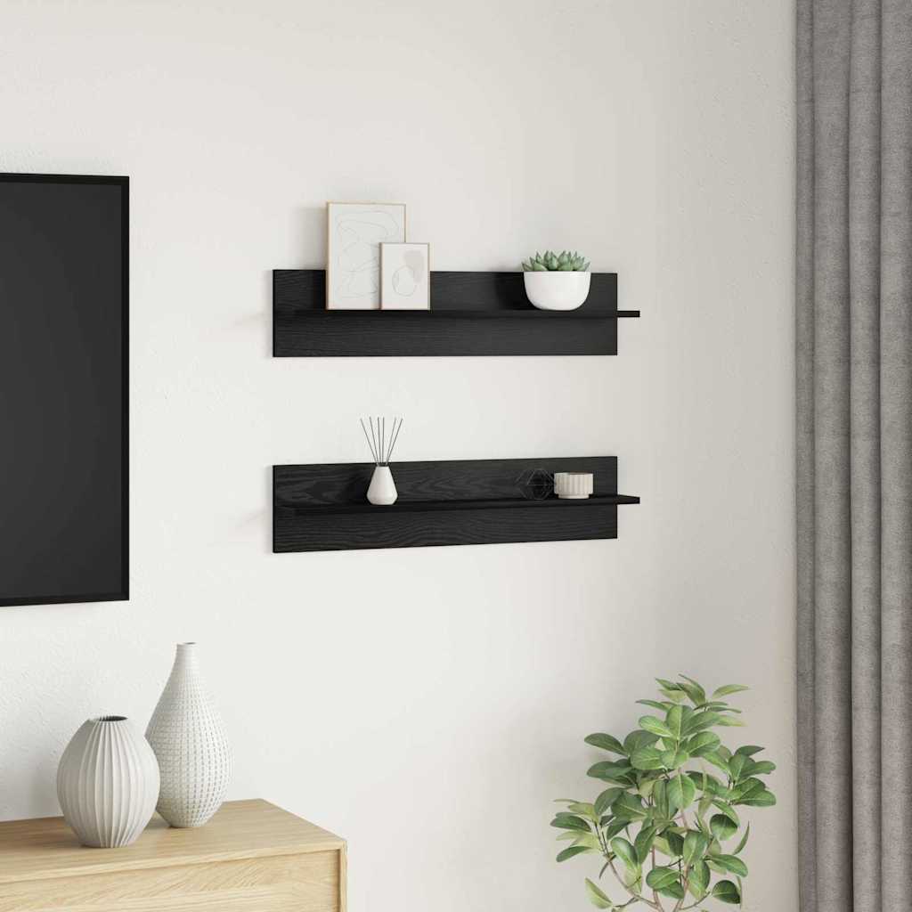 Wandregal 2 pcs Schwarz Eichen-Optik 80 x 11,5 x 18 cm
