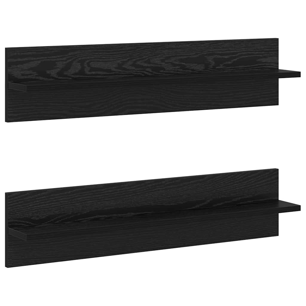Wandregal 2 pcs Schwarz Eichen-Optik 80 x 11,5 x 18 cm