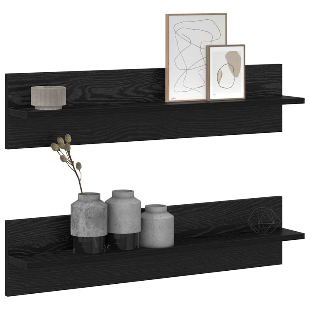 Wandregal 2 pcs Schwarz Eichen-Optik 80 x 11,5 x 18 cm