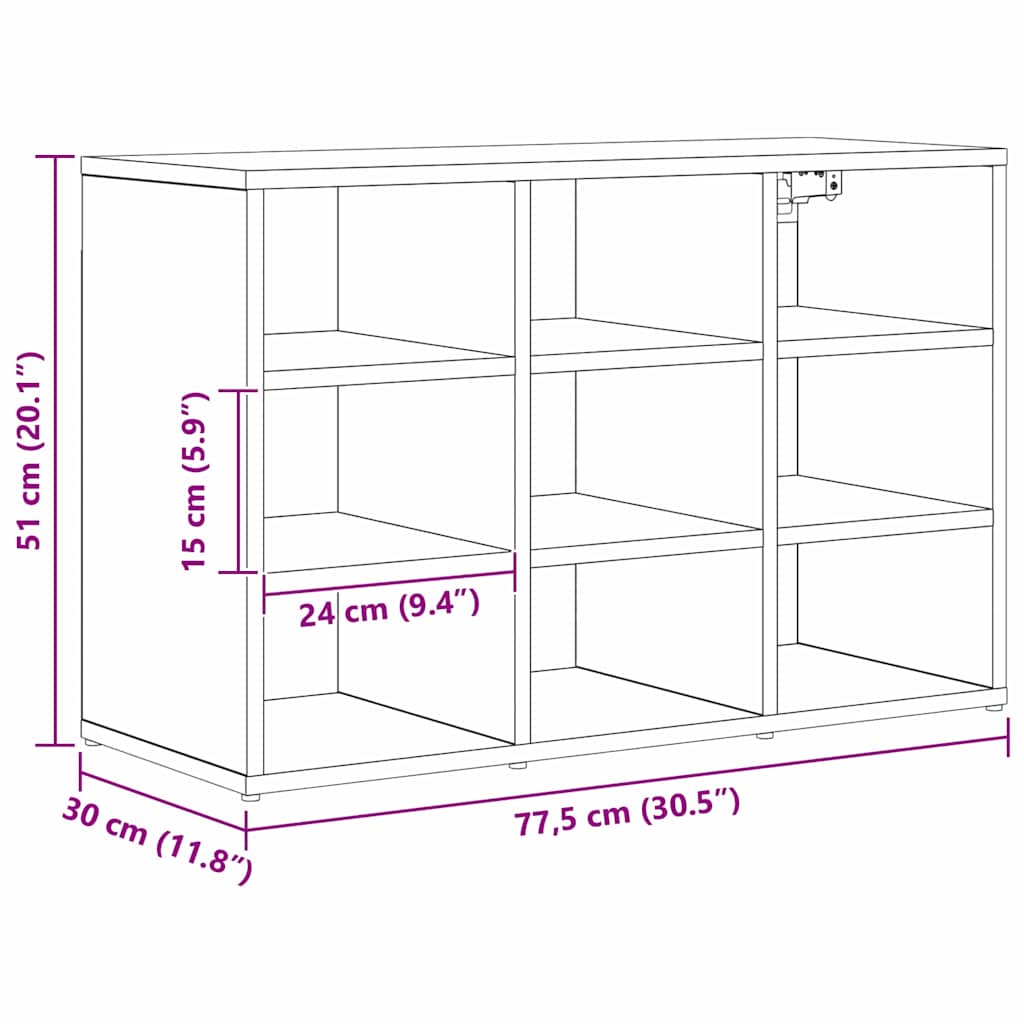 Schuhschrank mit Regal Schwarz Eichen-Optik 77,5 x 30 x 51 cm