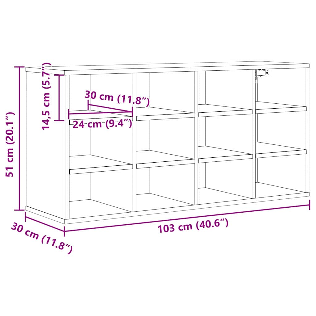Schuhschrank mit Regal Schwarz Eichen-Optik 103 x 30 x 51 cm