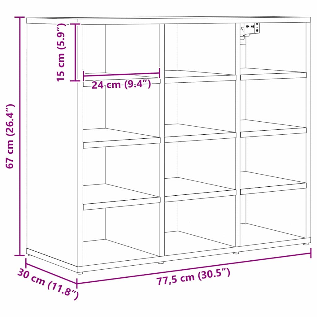 Schuhschrank Artisan-Eiche 77,5 x 30 x 67 cm Holzwerkstoff