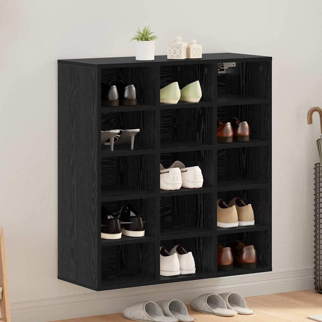 Schuhschrank mit Regal Schwarz Eichen-Optik 77,5 x 30 x 83,5 cm