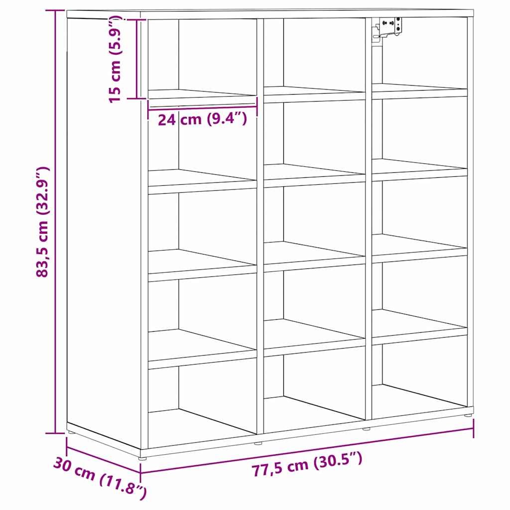 Schuhschrank mit Regal Schwarz Eichen-Optik 77,5 x 30 x 83,5 cm