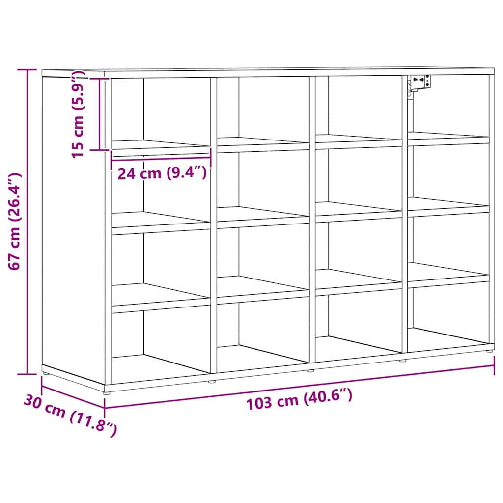 Schuhschrank mit Regal Schwarz Eichen-Optik 103 x 30 x 67 cm