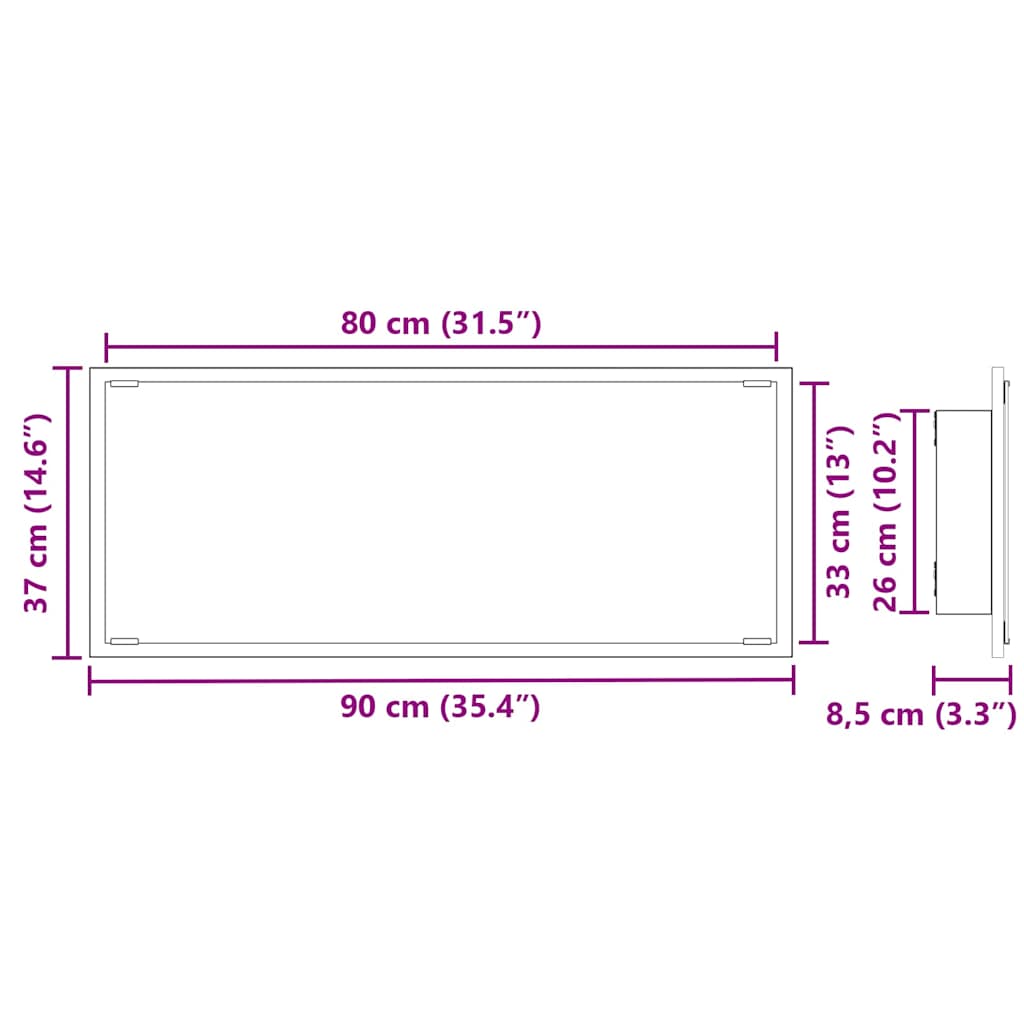 Spiegel Wandmontiert Altholz 90 x 8,5 x 37 cm Holzwerkstoff