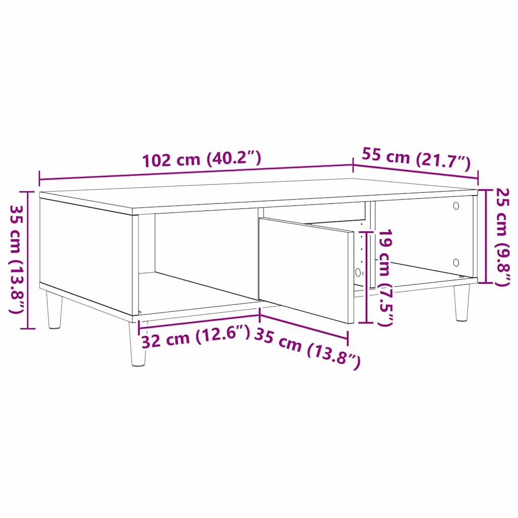 Couchtisch Beton Grau 102 x 55 x 35 cm Holzwerkstoff