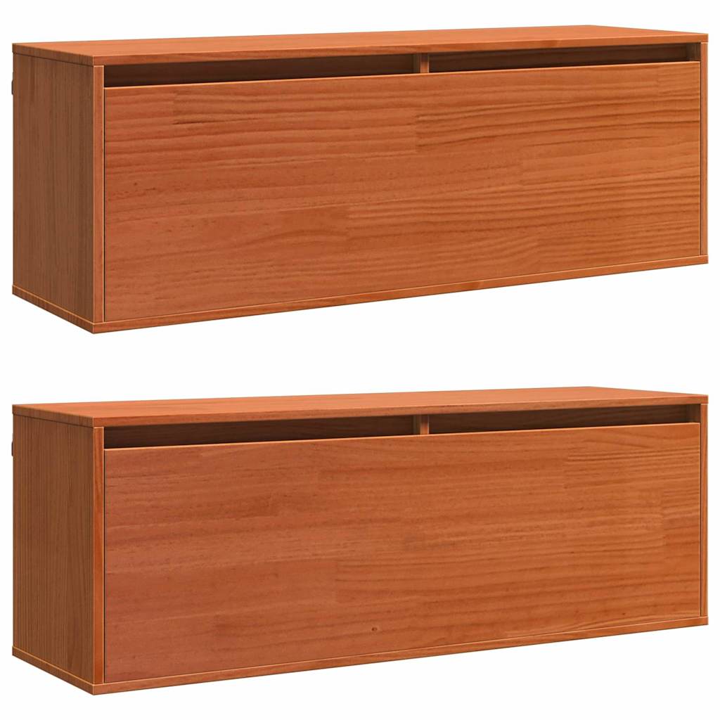 Wandschrank mit Regal mit Tür Wachsbraun Massives Kiefernholz
